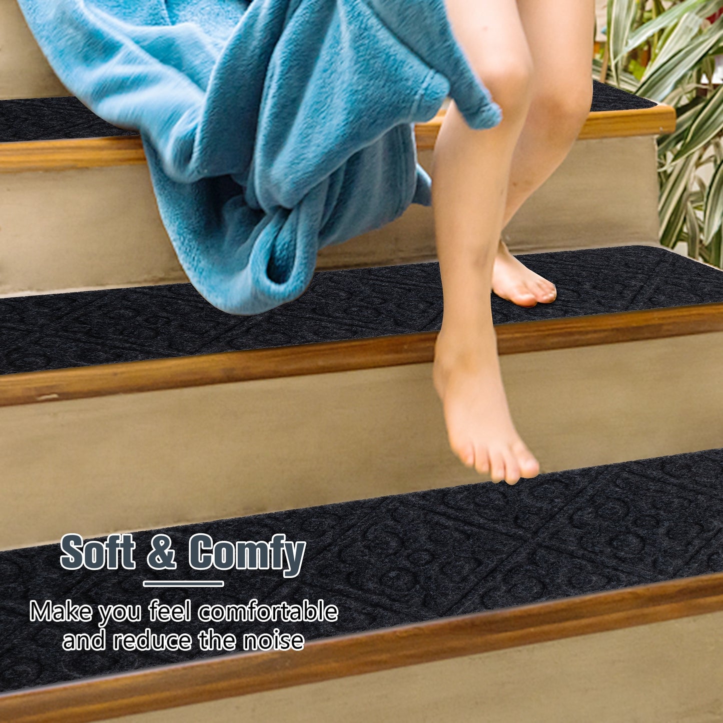 15 Pcs Non Slip Stair Rugs for Safe Comfortable Mats on Wooden Steps - Grey
