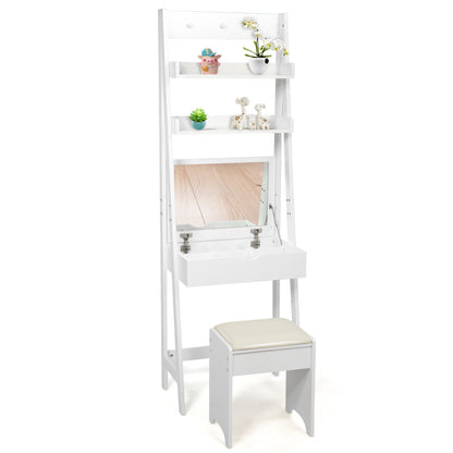 3-in-1 Modern Vanity Set with Flip Top Mirror, 6 Makeup Organizers, and Storage Shelf