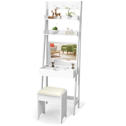 3-in-1 Modern Vanity Set with Flip Top Mirror, 6 Makeup Organizers, and Storage Shelf