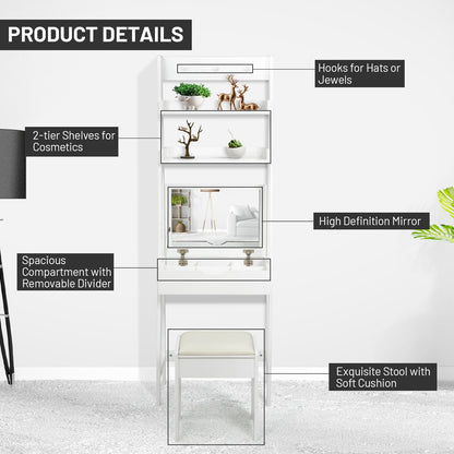 3-in-1 Modern Vanity Set with Flip Top Mirror, 6 Makeup Organizers, and Storage Shelf