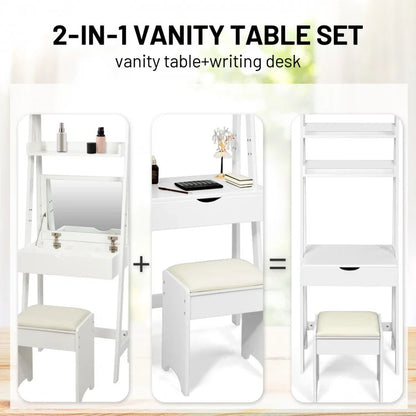 3-in-1 Modern Vanity Set with Flip Top Mirror, 6 Makeup Organizers, and Storage Shelf