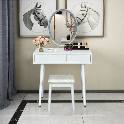 Touch Screen Vanity Makeup Table Set with 3-Color Dimmable LED Mirror and Cushioned Stool – White