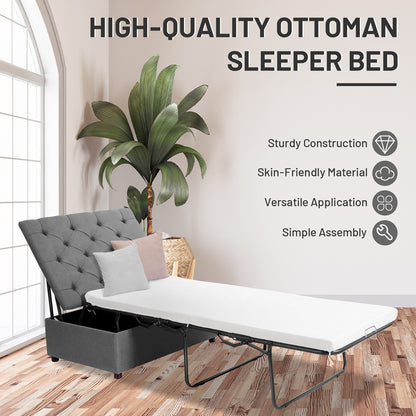 Folding Ottoman Sleeper Bed with Memory Foam Mattress - Grey