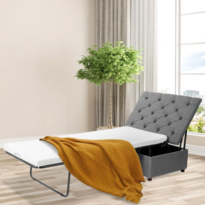Folding Ottoman Sleeper Bed with Memory Foam Mattress - Grey