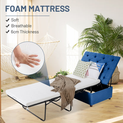 Folding Ottoman Sleeper Bed with Memory Foam Mattress - Blue