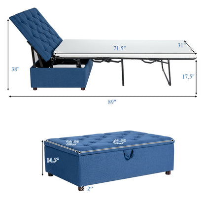 Folding Ottoman Sleeper Bed with Memory Foam Mattress - Blue