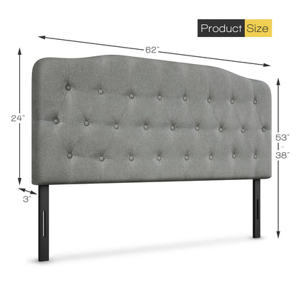 Adjustable Height Upholstered Queen Headboard - Light Grey