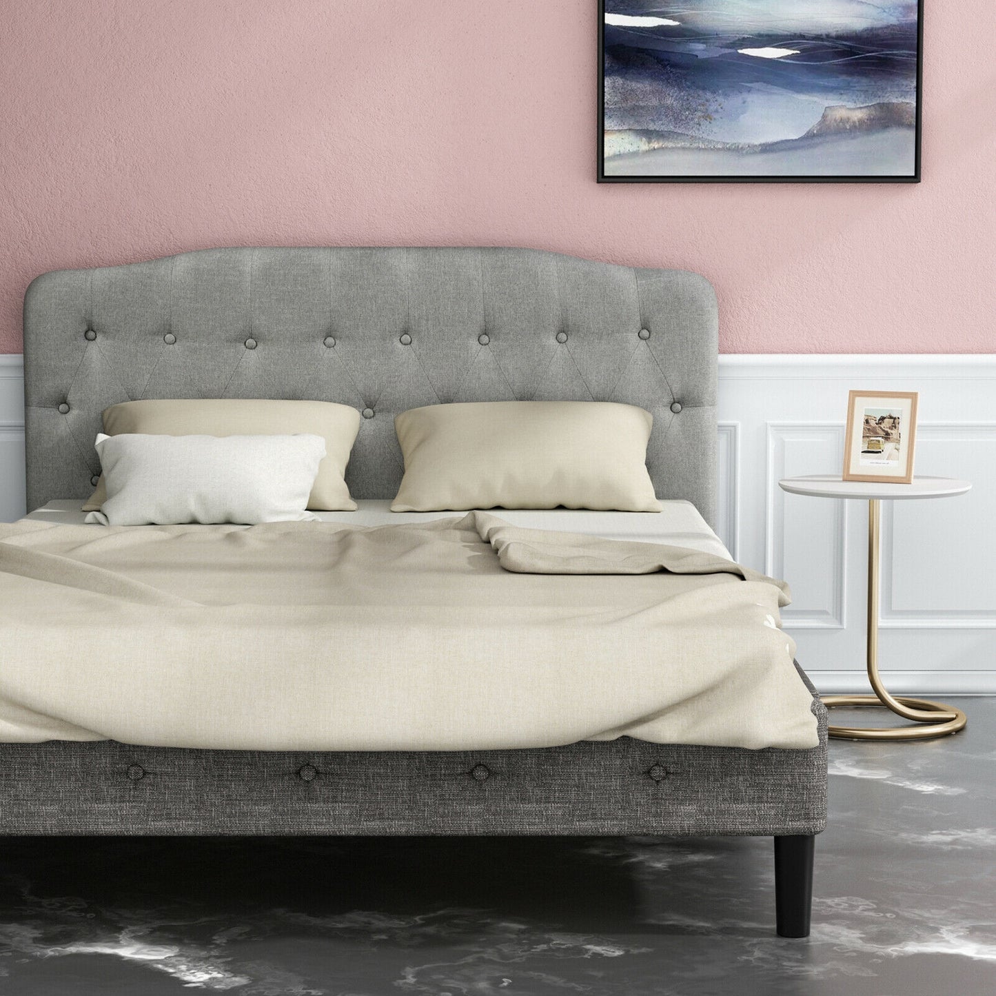 Adjustable Height Upholstered Queen Headboard - Light Grey