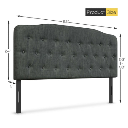 Adjustable Height Upholstered Queen Headboard - Dark Grey