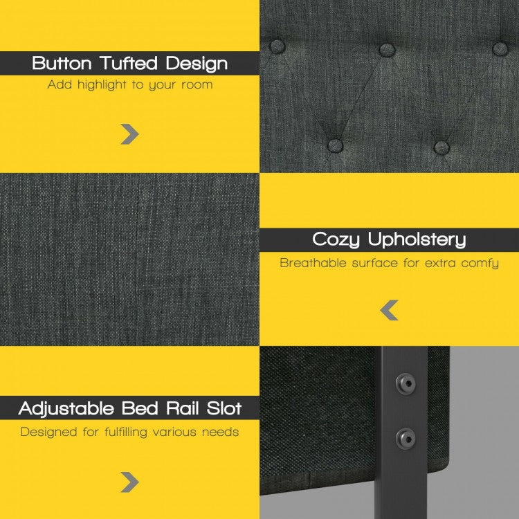 Adjustable Height Upholstered Queen Headboard - Dark Grey