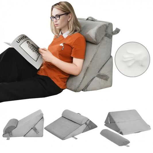Multipurpose Adjustable Memory Foam Wedge Pillow with Neck & Back Support – Grey