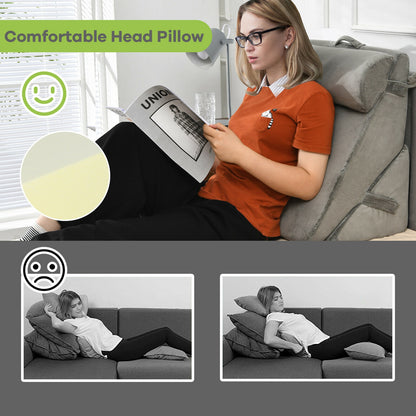 Multipurpose Adjustable Memory Foam Wedge Pillow with Neck & Back Support – Grey