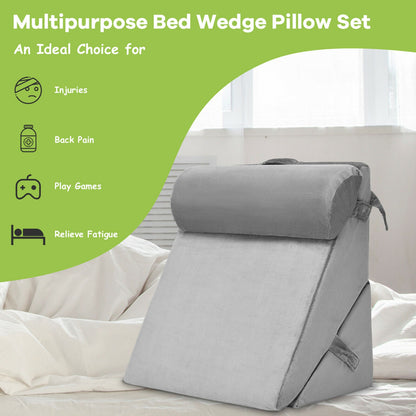 Multipurpose Adjustable Memory Foam Wedge Pillow with Neck & Back Support – Grey
