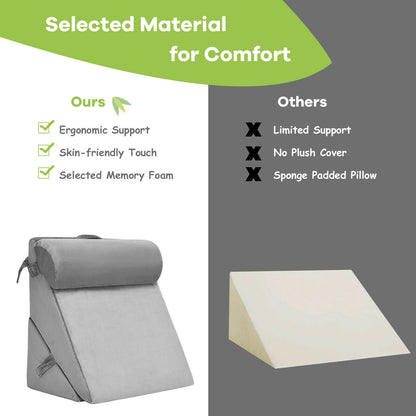 Multipurpose Adjustable Memory Foam Wedge Pillow with Neck & Back Support – Grey