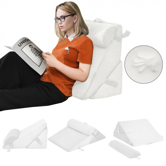 Multipurpose Adjustable Memory Foam Wedge Pillow with Neck & Back Support – White