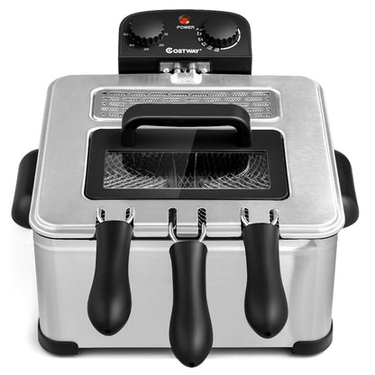 1700W Triple Basket Stainless Steel Electric Deep Fryer – 5.3QT Capacity (21-Cup)