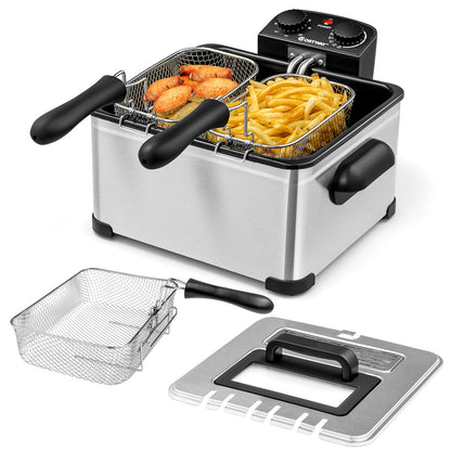 1700W Triple Basket Stainless Steel Electric Deep Fryer – 5.3QT Capacity (21-Cup)