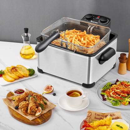1700W Triple Basket Stainless Steel Electric Deep Fryer – 5.3QT Capacity (21-Cup)