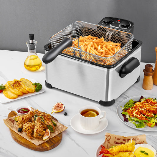 1700W Triple Basket Stainless Steel Electric Deep Fryer – 5.3QT Capacity (21-Cup)