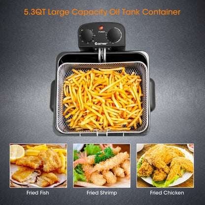 1700W Triple Basket Stainless Steel Electric Deep Fryer – 5.3QT Capacity (21-Cup)