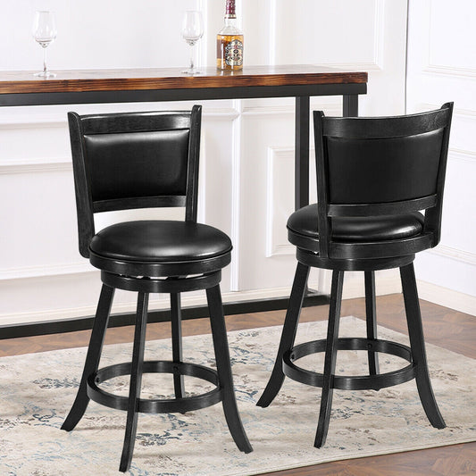 24 Inch Swivel Counter Stools with Upholstered Seats, Set of 2 - Black