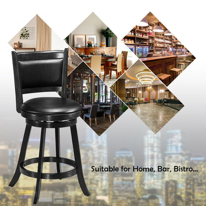 24 Inch Swivel Counter Stools with Upholstered Seats, Set of 2 - Black