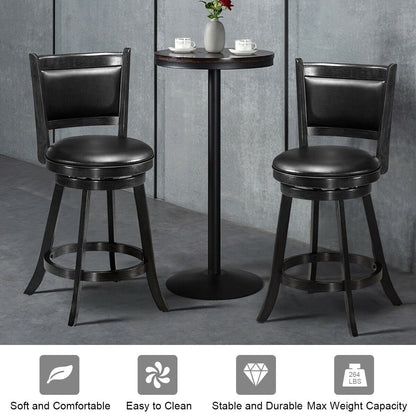 24 Inch Swivel Counter Stools with Upholstered Seats, Set of 2 - Black