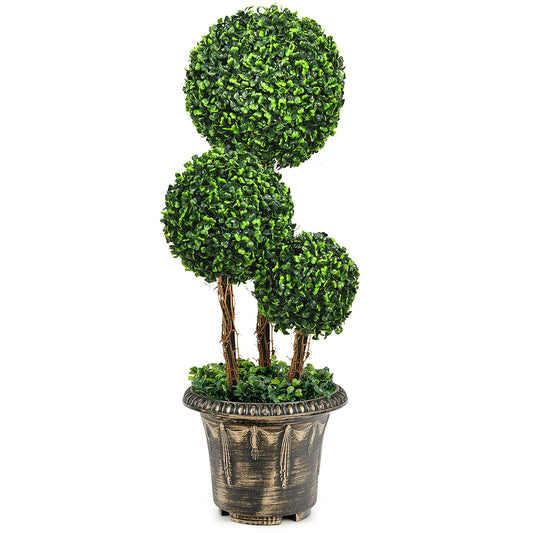 30 Inch Artificial Triple Ball Topiary Tree - UV Protected for Indoor & Outdoor Decoration