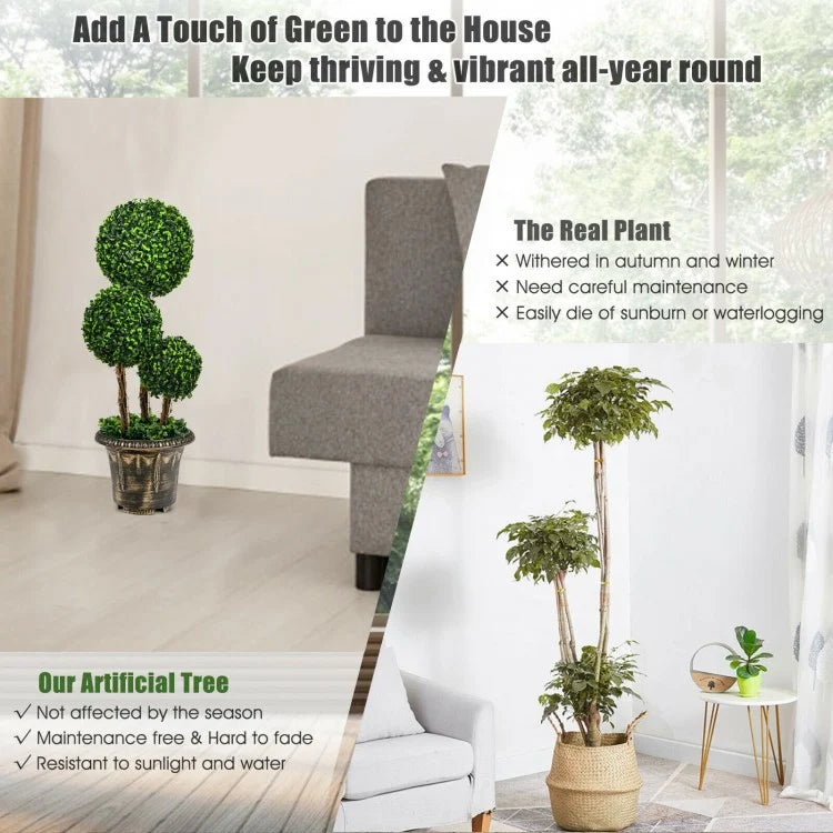 30 Inch Artificial Triple Ball Topiary Tree - UV Protected for Indoor & Outdoor Decoration
