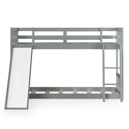 Twin Over Twin Wooden Bunk Bed with Slide and Ladder for Kids – Grey