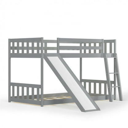 Twin Over Twin Wooden Bunk Bed with Slide and Ladder for Kids – Grey
