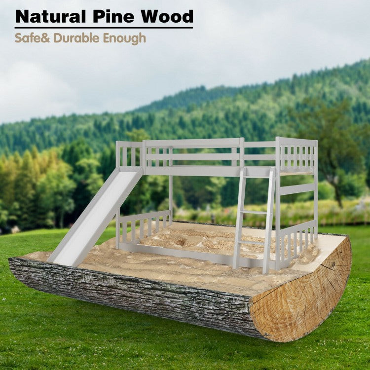 Twin Over Twin Wooden Bunk Bed with Slide and Ladder for Kids – Grey