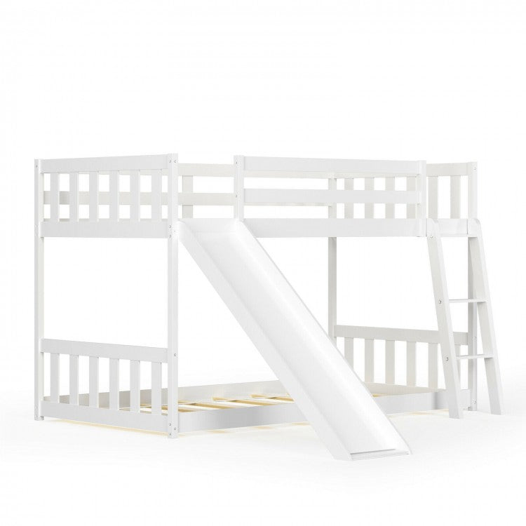 Twin Over Twin Wooden Bunk Bed with Slide and Ladder for Kids – White