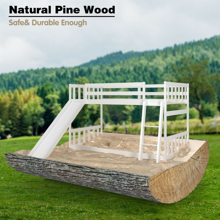 Twin Over Twin Wooden Bunk Bed with Slide and Ladder for Kids – White