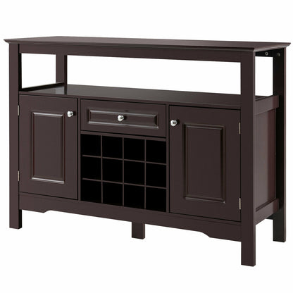 Freestanding Wine Buffet Cabinet with 12 Bottle Rack Storage Drawer and Side Cupboards - Brown