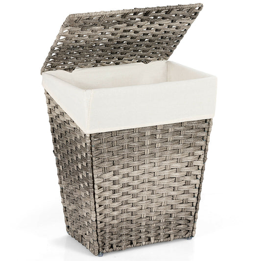 Sturdy Handwoven Laundry Hamper with Removable Liner, Flip Lid, and Non-Slip Design