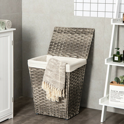 Sturdy Handwoven Laundry Hamper with Removable Liner, Flip Lid, and Non-Slip Design