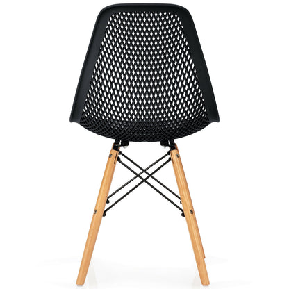 Set of 4 Modern Plastic Hollow Dining Chairs with Wooden Legs for Home and Office - Black