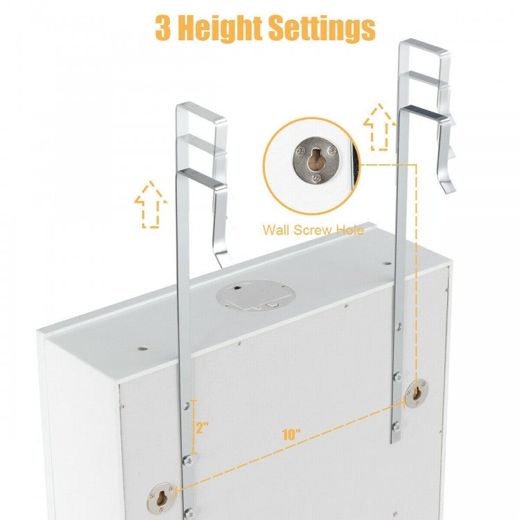 Wall Mounted Jewelry Armoire with Full Length Mirror, LED Lights, Lock and 6 Drawers – White