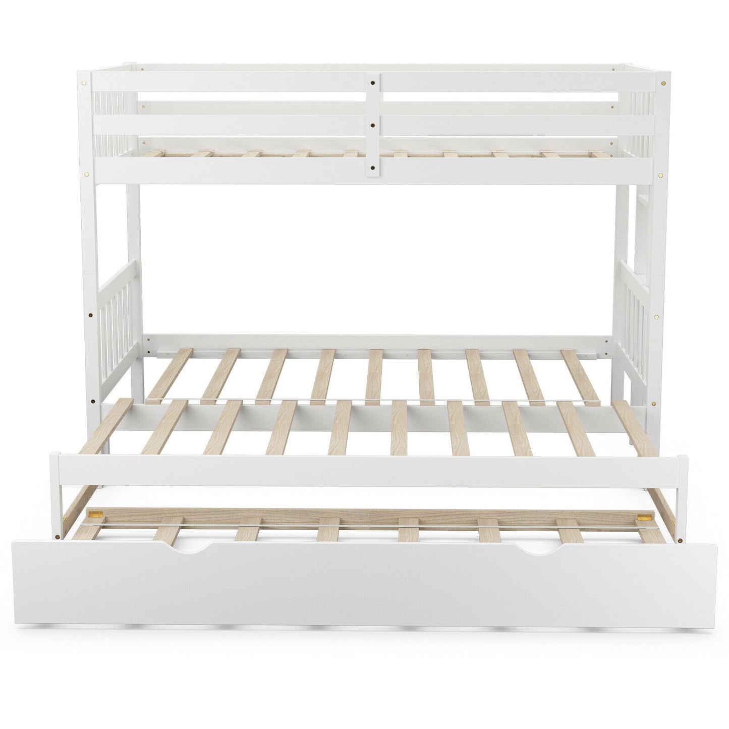 Twin Bunk Bed with Pull-Out Trundle and Wooden Ladder – White