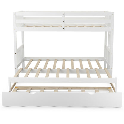 Twin Bunk Bed with Pull-Out Trundle and Wooden Ladder – White