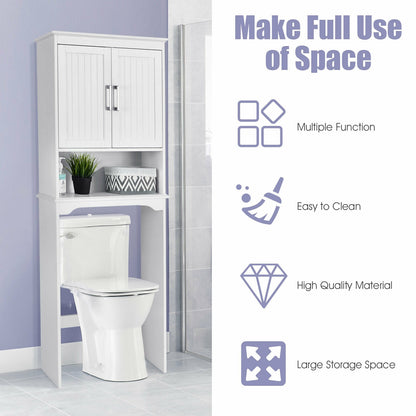 Elegant Over-the-Toilet Storage Cabinet with Adjustable Shelves & Double Doors
