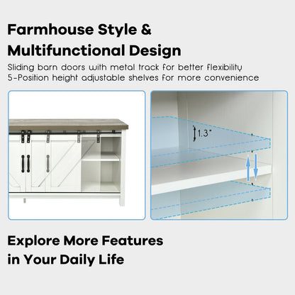 Sliding Barn Door TV Stand and Media Console Cabinet with Storage for TVs up to 65 Inches - White