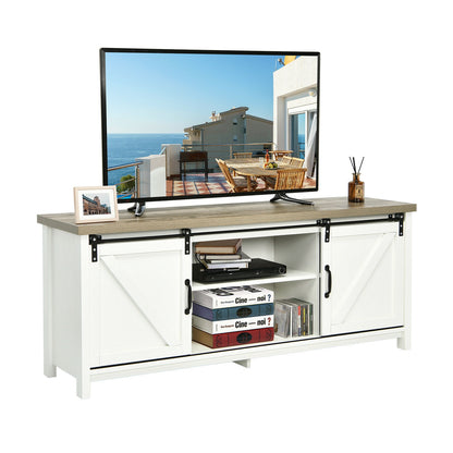 Sliding Barn Door TV Stand and Media Console Cabinet with Storage for TVs up to 65 Inches - White