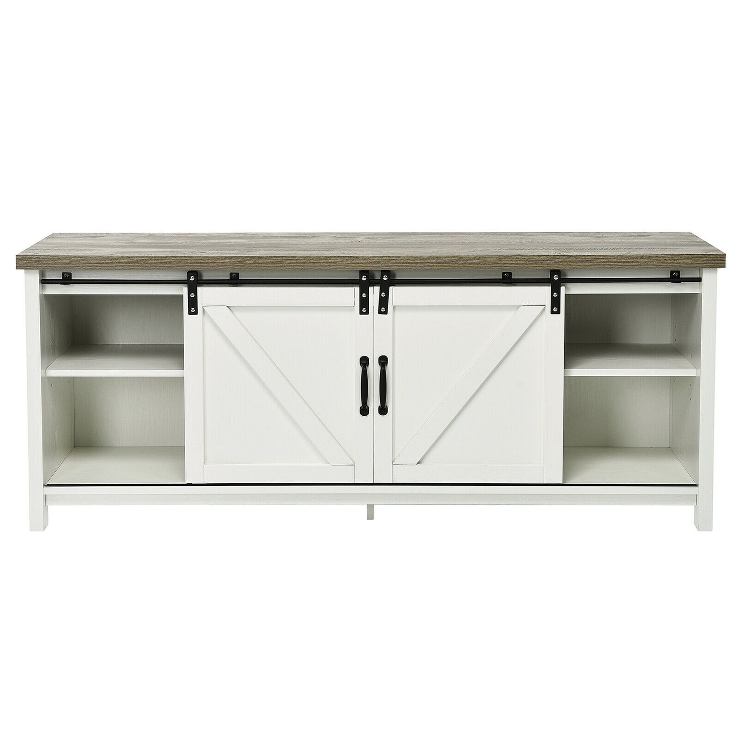 Sliding Barn Door TV Stand and Media Console Cabinet with Storage for TVs up to 65 Inches - White