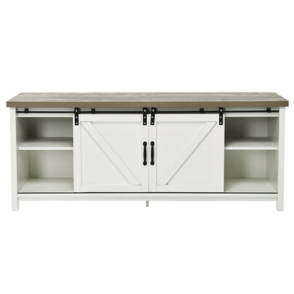 Sliding Barn Door TV Stand and Media Console Cabinet with Storage for TVs up to 65 Inches - White