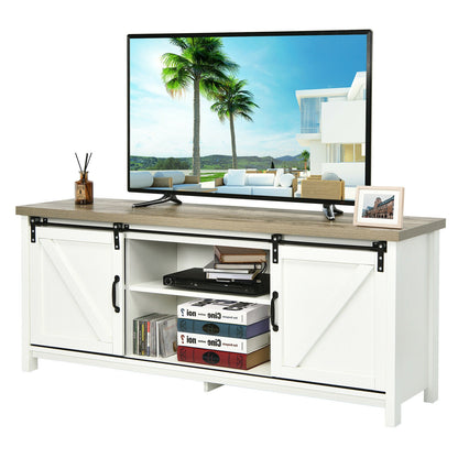 Sliding Barn Door TV Stand and Media Console Cabinet with Storage for TVs up to 65 Inches - White