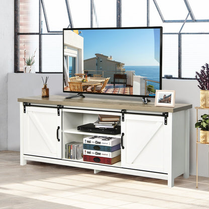 Sliding Barn Door TV Stand and Media Console Cabinet with Storage for TVs up to 65 Inches - White