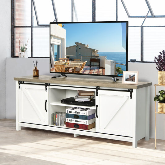 Sliding Barn Door TV Stand and Media Console Cabinet with Storage for TVs up to 65 Inches - White