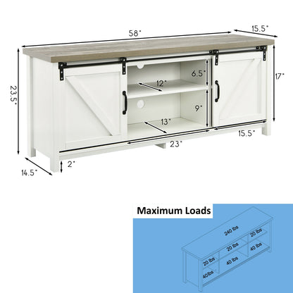 Sliding Barn Door TV Stand and Media Console Cabinet with Storage for TVs up to 65 Inches - White